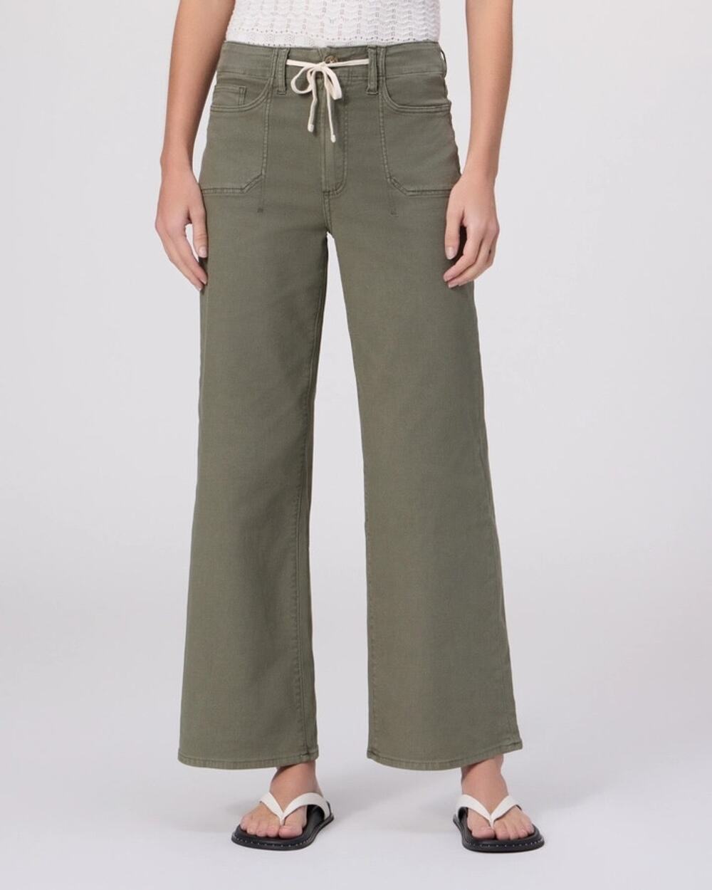 Paige Ari Wide Leg Pants Tie Waist Vintage Ivy Green Women's Size 33 High Waist